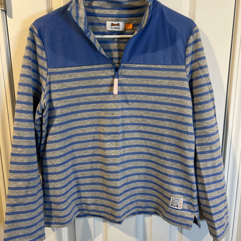 Le Tigre Women's Blue & Gray Striped Quarter-Zip Top